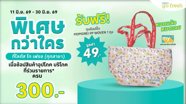 พิเศษกว่าใคร รับฟรีถุงช้อปปิ้ง MOMOREI PP WOVEN 1 ถุง